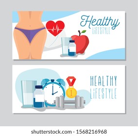set poster of healthy lifestyle with icons vector illustration design