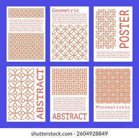 set of poster with line geometric shapes pattern. brutalism, y2k, futuristic style. stars, liquid connected dots, line shapes. elements form, modern design for card, invitation, wallpaper, poster
