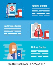 set poster of medicine online technology with icons vector illustration design