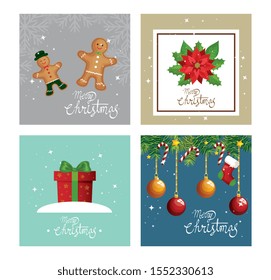 set poster of merry christmas and decoration vector illustration design