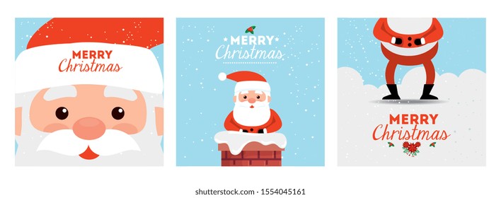 set poster of merry christmas and decoration vector illustration design