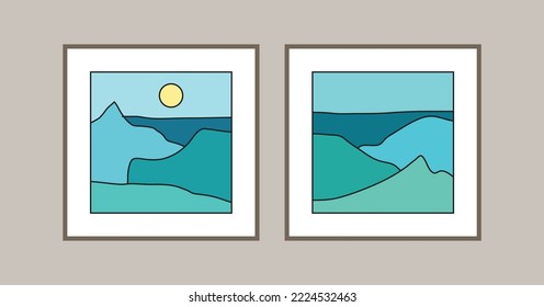 set poster minimalist of art contemporary gallery. set landscape of trendy minimalist abstract. interior art painting minimalist