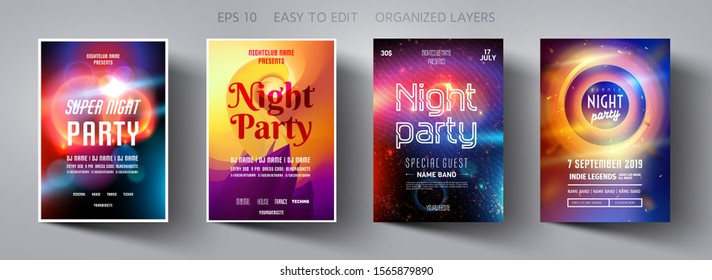 Set poster for night party.Flyer design template.Concept design for banner.Set flyer for dance club party.Layout invitation.Abstract background.Layout cover booklet.Vector wallpaper.Poster template.