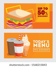 set of poster offer delicious fast food vector illustration design
