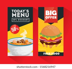set of poster offer delicious fast food vector illustration design
