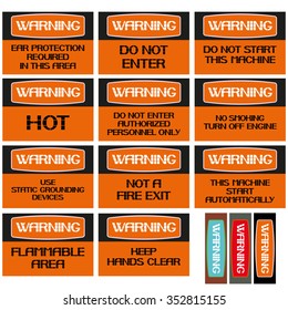 A set of poster on safety.
Warning sign,rectangular poster danger of character in the text version.