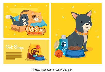 set poster of pet shop veterinary with icons vector illustration design