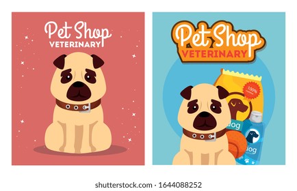 set poster of pet shop veterinary with icons vector illustration design