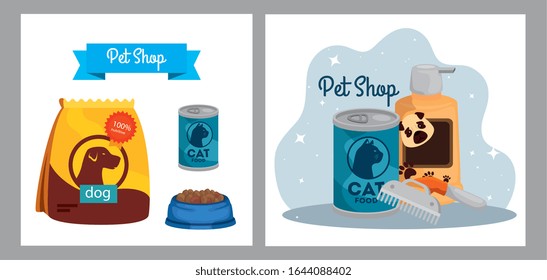 set poster of pet shop veterinary with icons vector illustration design