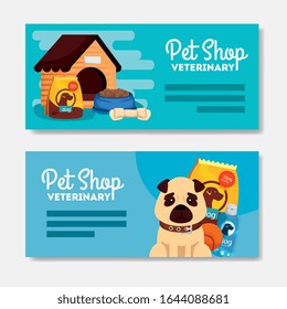 set poster of pet shop veterinary with icons vector illustration design