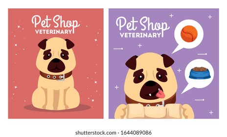 set poster of pet shop veterinary with icons vector illustration design