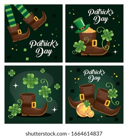 set poster saint patrick day with decoration vector illustration designicon