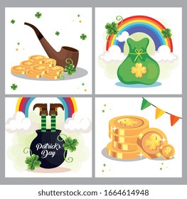 set poster saint patrick day with decoration vector illustration designicon