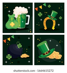 set poster saint patrick day with decoration vector illustration designicon