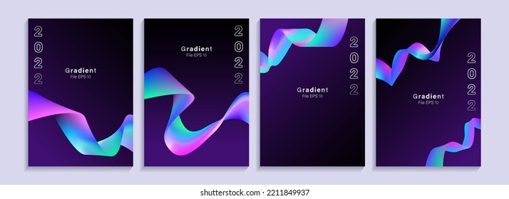conjunto de diseños de plantillas de afiches, portadas de libros. fondo negro con ornamento de onda de fluido colorido abstracto dinámico, fondo de onda, líquido coloreado, diseño para negocios, plantilla de presentación
