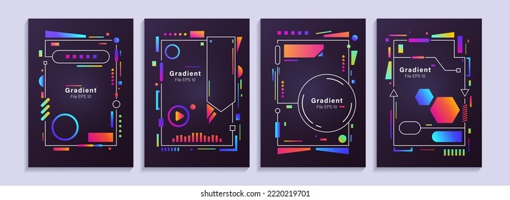 set of poster template designs, book covers. black gradient background with dynamic and colorful abstract ornament