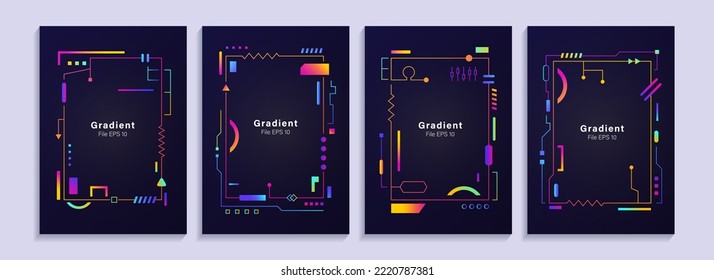 set of poster template designs, book covers. black gradient background with dynamic and colorful abstract ornament