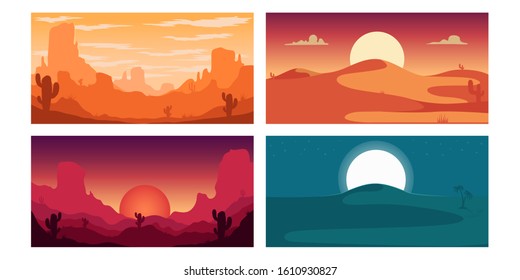 Set of poster template with wild desert landscape. Design element for banner, flyer, card. Vector illustration