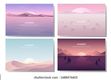 Set of poster template with wild mountains landscape. Design element for banner, flyer, card. Vector illustration. Vector banners set with polygonal landscape illustration - flat design