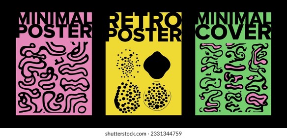 Set of poster templates with psychedelic melting shapes and blobs in retro hippie Y2K style.