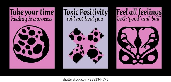 Set of poster templates with psychedelic melting shapes and blobs in retro hippie Y2K style.