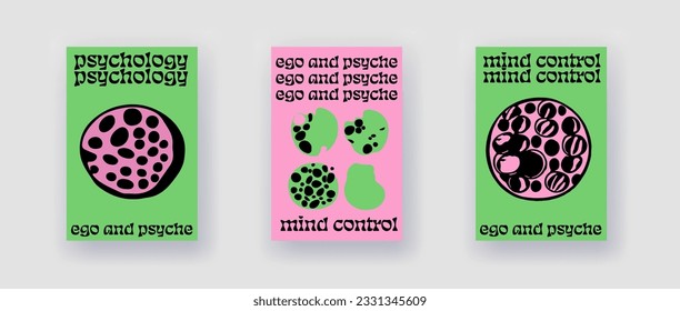 Set von Plakatvorlagen mit psychedelischen Schmelzformen und Blobs im Retro-Hippie-Y2K-Stil.