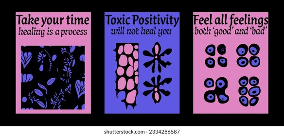 Conjunto de plantillas de afiches con formas de fusión psicodélica y blobs en estilo retro hippie Y2K.