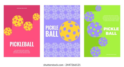 Set of poster templates for sale, advertising, social networks. Pickleball sports poster design. Modern minimalistic style. Suitable for sport team, club, community