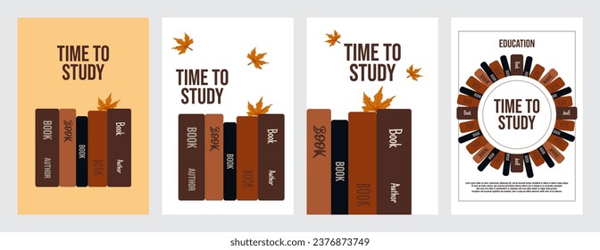 Set poster of time to study with books and icons vector illustration design.