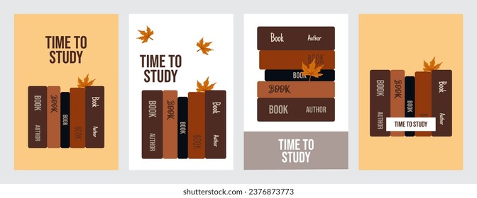 Set poster of time to study with books and icons vector illustration design.