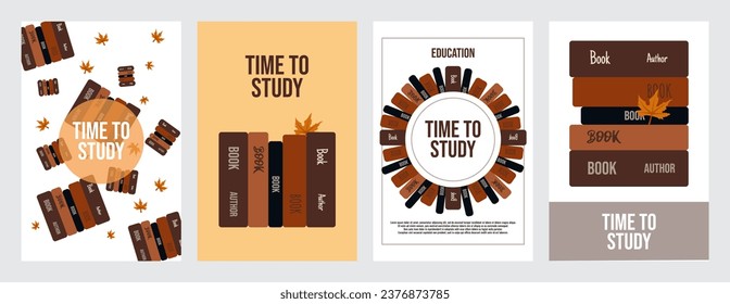 Set poster of time to study with books and icons vector illustration design.