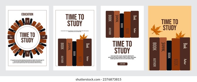 Establecer el afiche del tiempo para estudiar con libros e iconos diseño de ilustración vectorial.