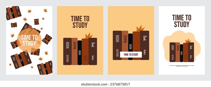 Establecer el afiche del tiempo para estudiar con libros e iconos diseño de ilustración vectorial.