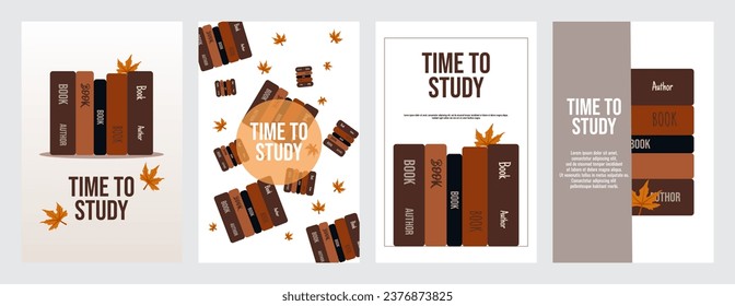 Set poster of time to study with books and icons vector illustration design.
