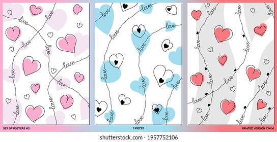 Set of poster for valentine's day, march 8, womens day, love day. Vector poster, for print