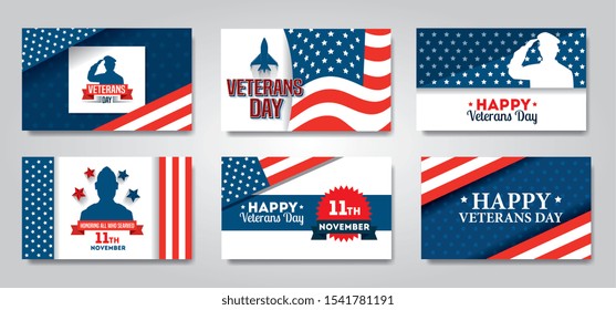 set poster of veterans day celebration vector illustration design