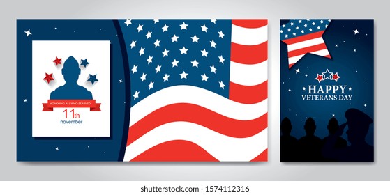 set of poster veterans day with decoration vector illustration design
