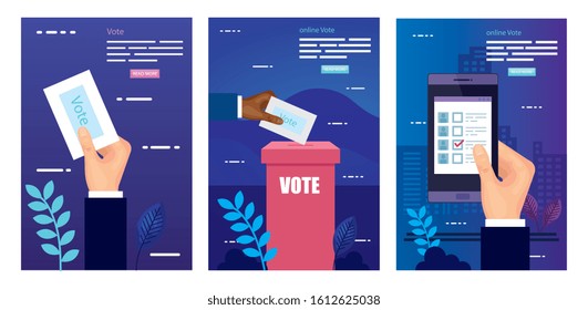 set poster of vote with icons vector illustration design