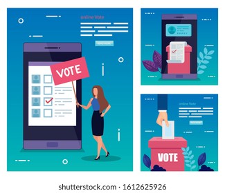 set poster of vote with icons vector illustration design