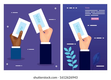 set poster of vote with icons vector illustration design