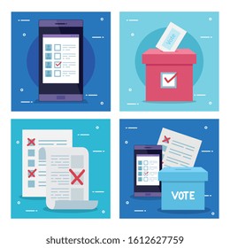 set poster of vote with icons vector illustration design