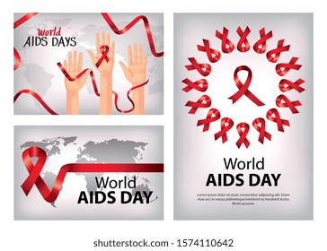 set poster of world aids day with decoration