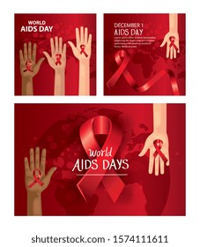 set poster of world aids day with decoration