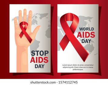 set poster of world aids day with decoration