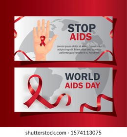 set poster of world aids day with decoration