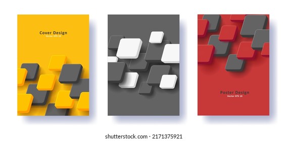 Conjunto de afiches con cubos 3d de diferentes colores. Ilustración del vector