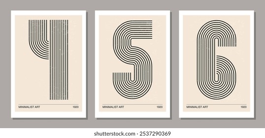 Set of posters in 70s style with retro numbers