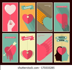 set of posters about love in a retro style with the attributes of the senses
