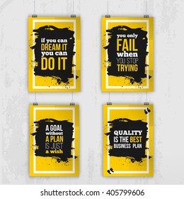 Set of posters about Motivation Inspiration. Vector Typography Quote Banner Design Concept. Poster mock up