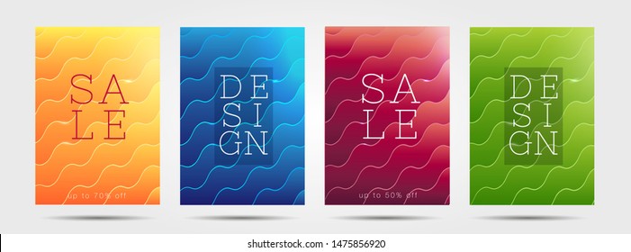 Set of posters with abstract background of textured waves with design typography
